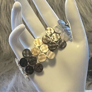 VINTAGE Hammered Silver Wide Stretch Bracelet